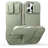 SURITCH for iPhone 16 Pro Case with Slide Camera Cover and Adjustable Kickstand, Compatible with MagSafe, Shockproof Bumper Case Slim Protective Cover for iPhone 16 Pro 6.3 Inch,Green
