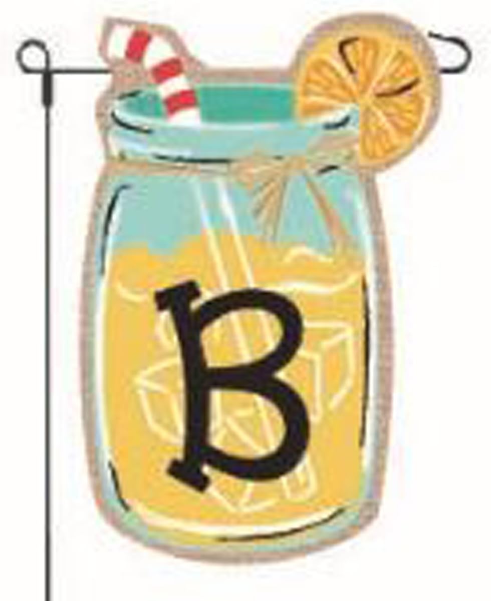 Home Garden Flags Monogram Lemonade Mason Jar Burlap Summer Garden Flag 12.5 x 18”