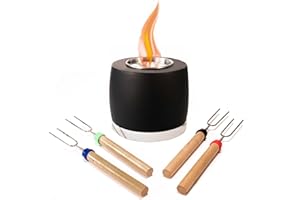 ROZATO Tabletop Fire Pit with Roasting Sticks, Portable Indoor/Outdoor Mini Small Concrete Fireplace, Table Top Smores Maker Kit, Modern Home/Apartment Decor for Living and Dining Room Patio Balcony