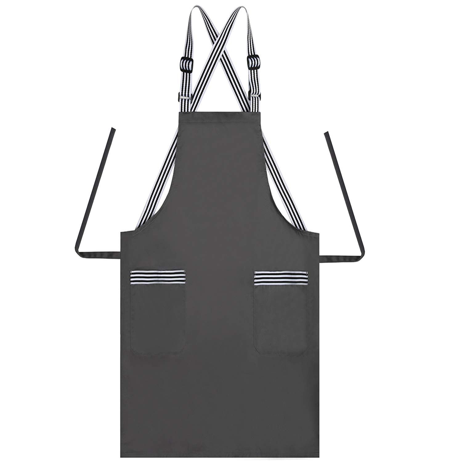 JSDing Cross Back Cooking Aprons Adjustable Straps with 2 Pockets, Cotton Cleaning Kitchen Apron Women Men for Home, Restaurant, Coffee house, BBQ, Gardening (1 Pack-Grey)