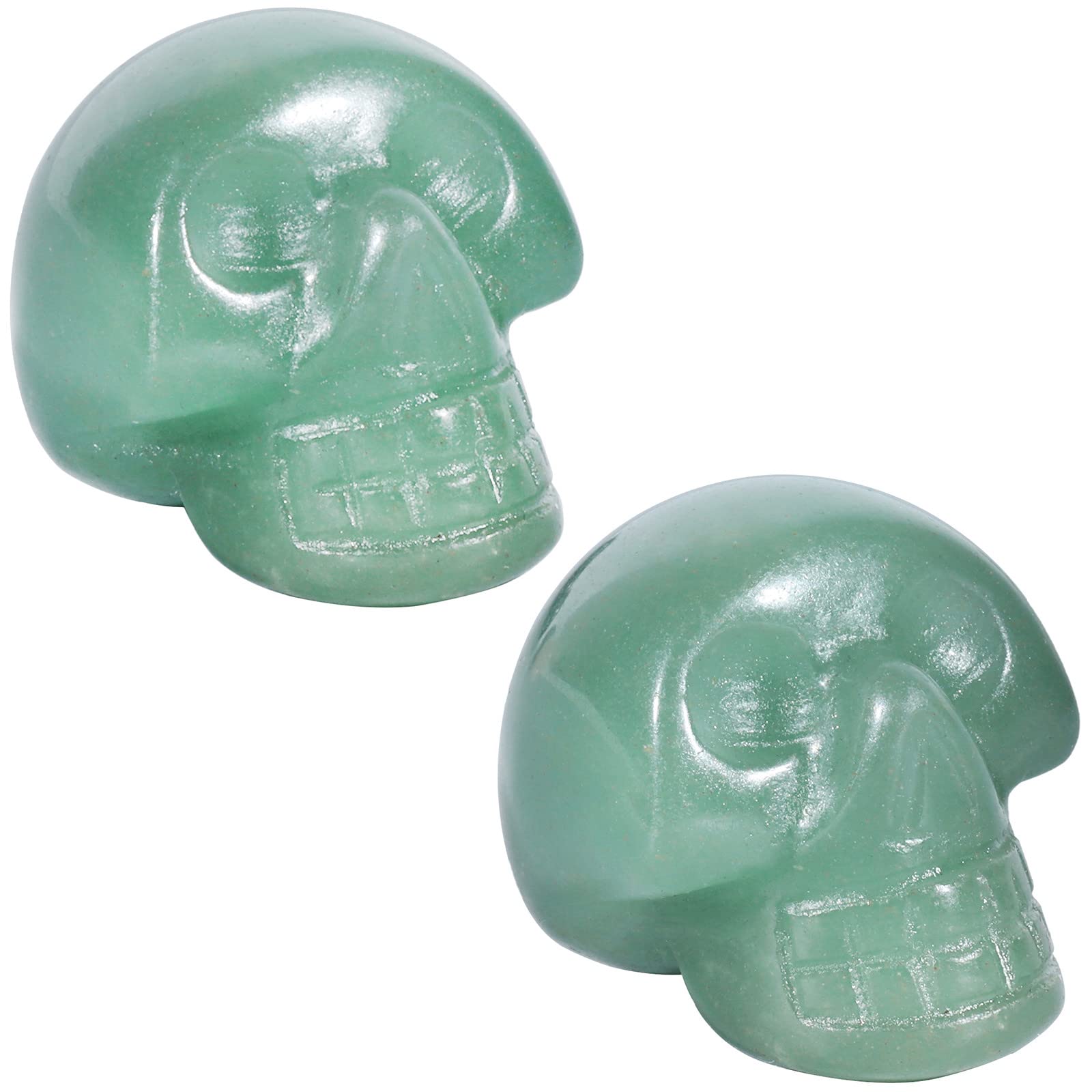 Nupuyai 2pcs Green Aventurine Mini Crystals Statue Carved Skull Set, Healing Stone Head Figurine Pocket Sculpture for Home Office Decor
