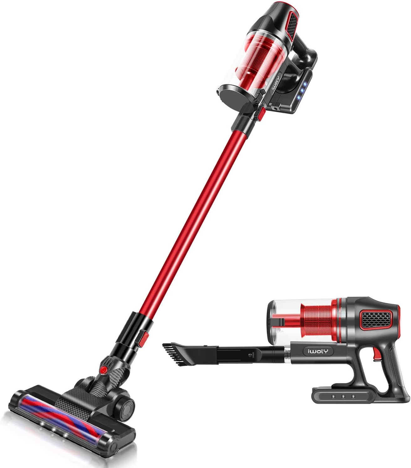 iwoly i9 Cordless Vacuum Cleaner 2 in 1 Lightweight Bagless Stick and Handheld Vacuum with Powerful LED Floor Head