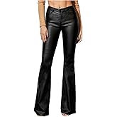 WDIRARA Women's Faux Leather Flare Pants Stretchy Skinny Leggings Bootcut Pants
