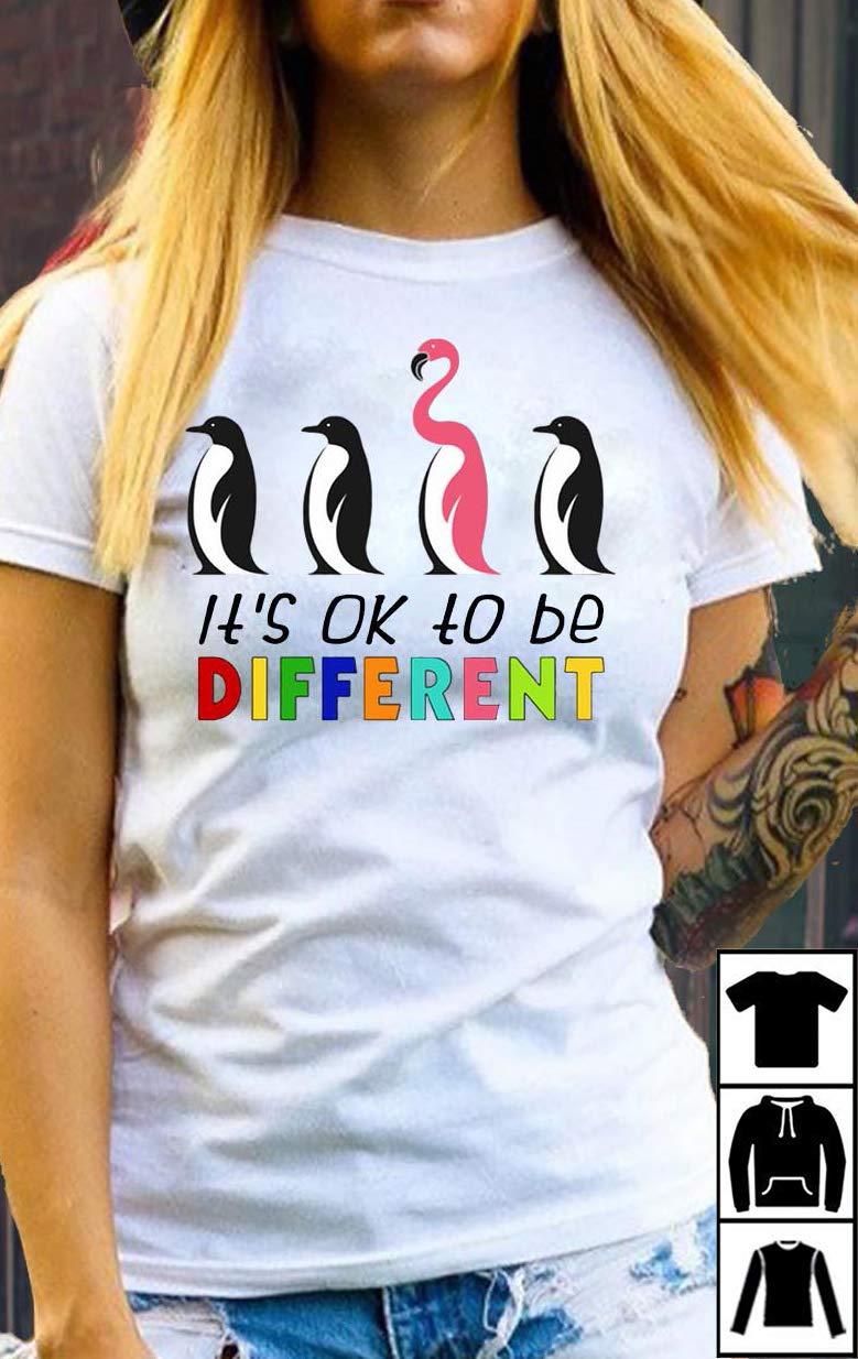 It's Ok To Be Different Autism Awareness Penguin Flamingo T-shirt Long T-shirt 