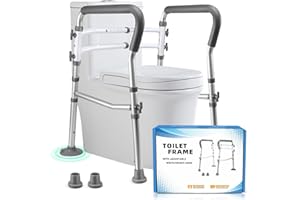 Toilet Safety Rails, Adjustable Height & Width Toilet Frame with Handles for Seniors, Elderly, Handicap & Disabled, Fit Most 