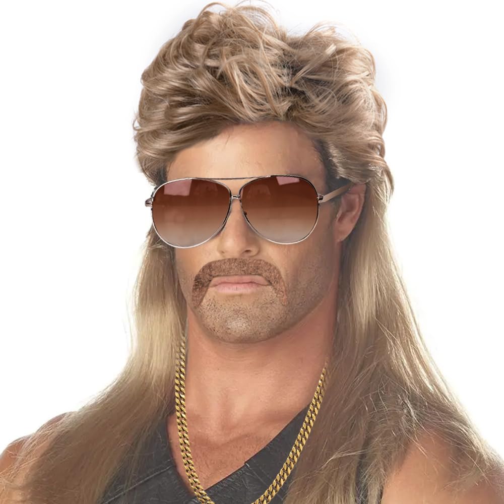 iZoeL Brown Mullet Wigs Men for Mullet Party Pop Party 70s 80s Rocking Disco Wig Afro Accessory