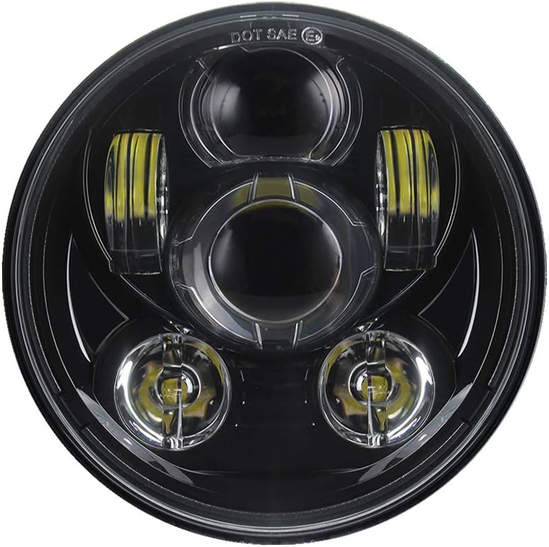 Motorcycle Headlight 5.75 Inch 5 3/4" Round LED Projection Headlight Compatible for Motorcycle Street Bob Sportster Wide Glide Low Rider Headlamp … (Black)