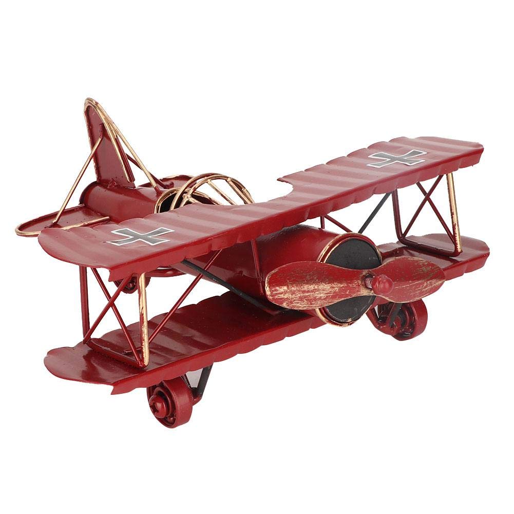 Airplane Model, Vintage Iron Decorative Aircraft Biplane Pendant Toys for Photo Props, Desktop(Red)