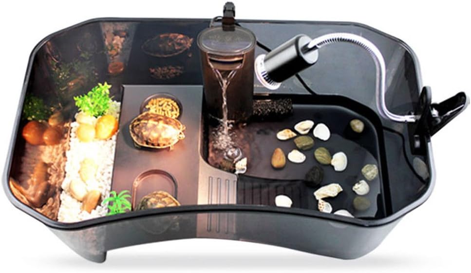 szkn Reptile Turtle Tortoise Vivarium Box Aquarium Tank with Basking Ramp Black