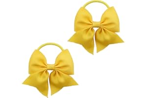 BOENBE LOVED Hair Ties with Bows for Baby Girls, 3 Inch Elastic Ponytail Holders Small Hair Ties Hair Accessories pairing (yellow.)