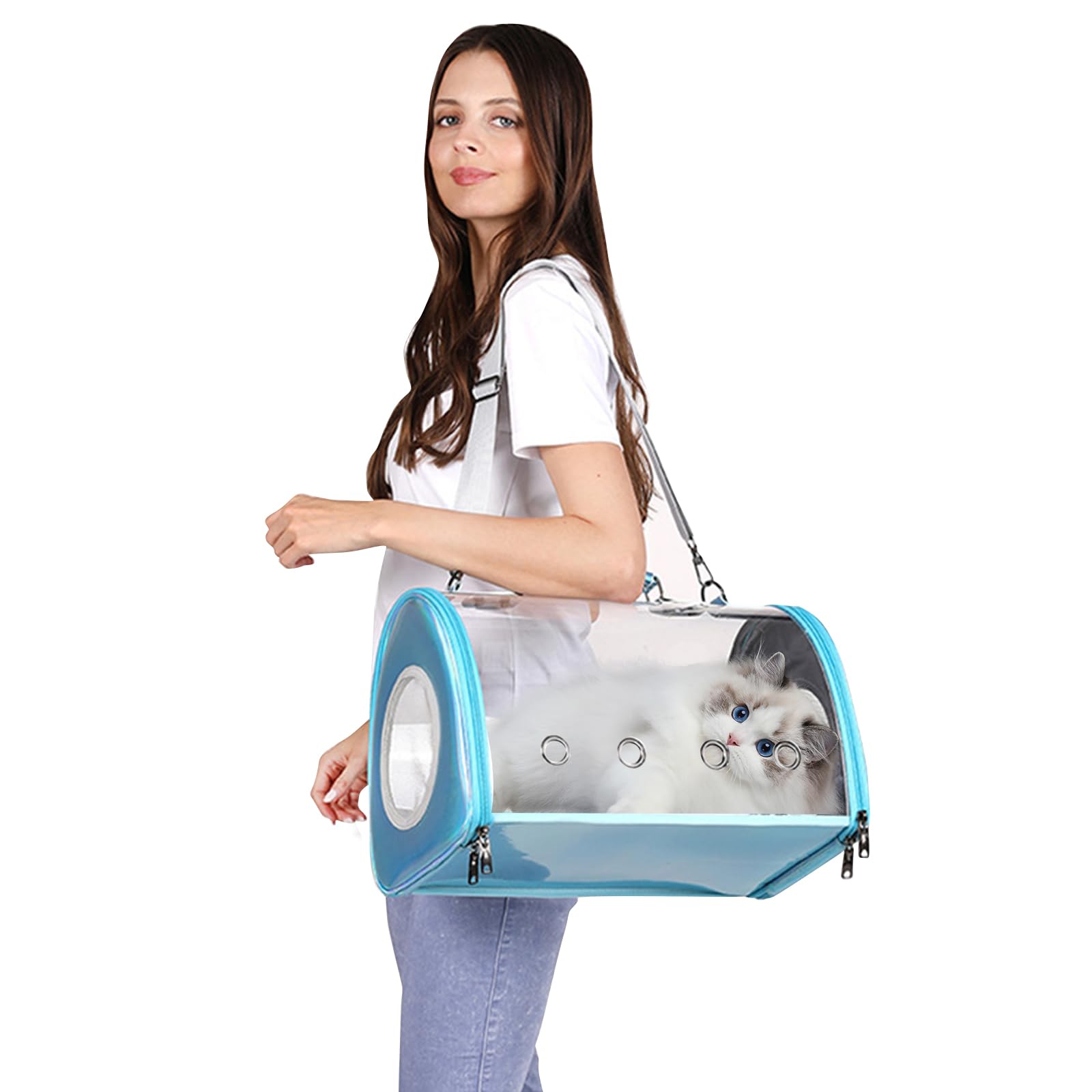 PETCUTE Dog Cat Carrier Handbag,Cat Carrier Bag,Transparent Pet Carrier Bag with Adjustable Shoulder Strap,Airline Approved Pet Travel Bag with Mesh Windows for Traveling Camping Hiking Outdoor