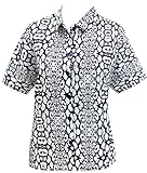 LA LEELA Hand Batik Hawaiian Shirt Blouses Button Down Relaxed Fit Women Short Sleeves Camp Blue