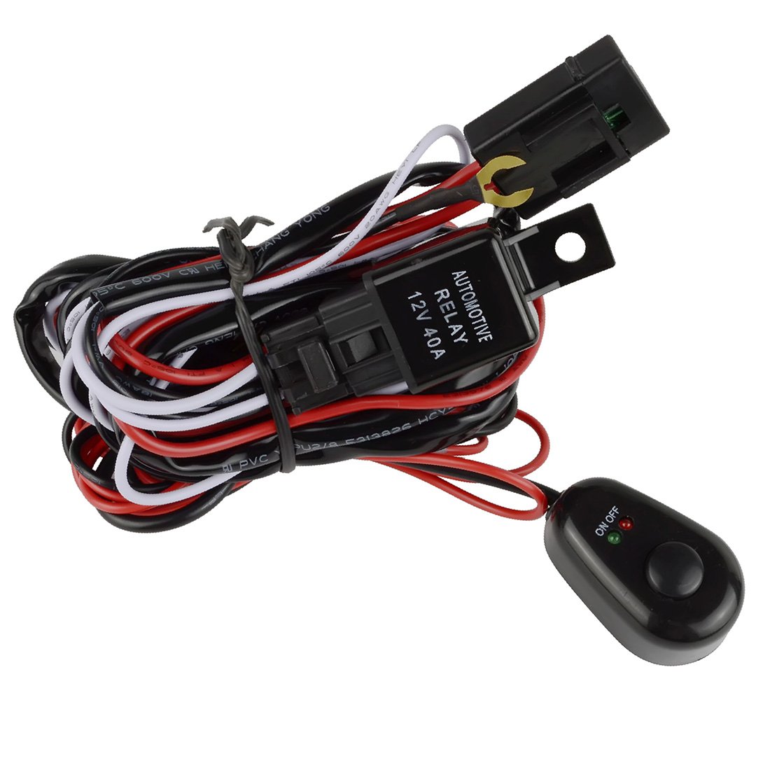Safego 12V Wiring Harness, LED Light Bar Wiring Harness Kit, 12V Relay Switch Wiring, for Car LED Work Light Fog Light Spot Lights Waterproof 40A Relay ON/OFF