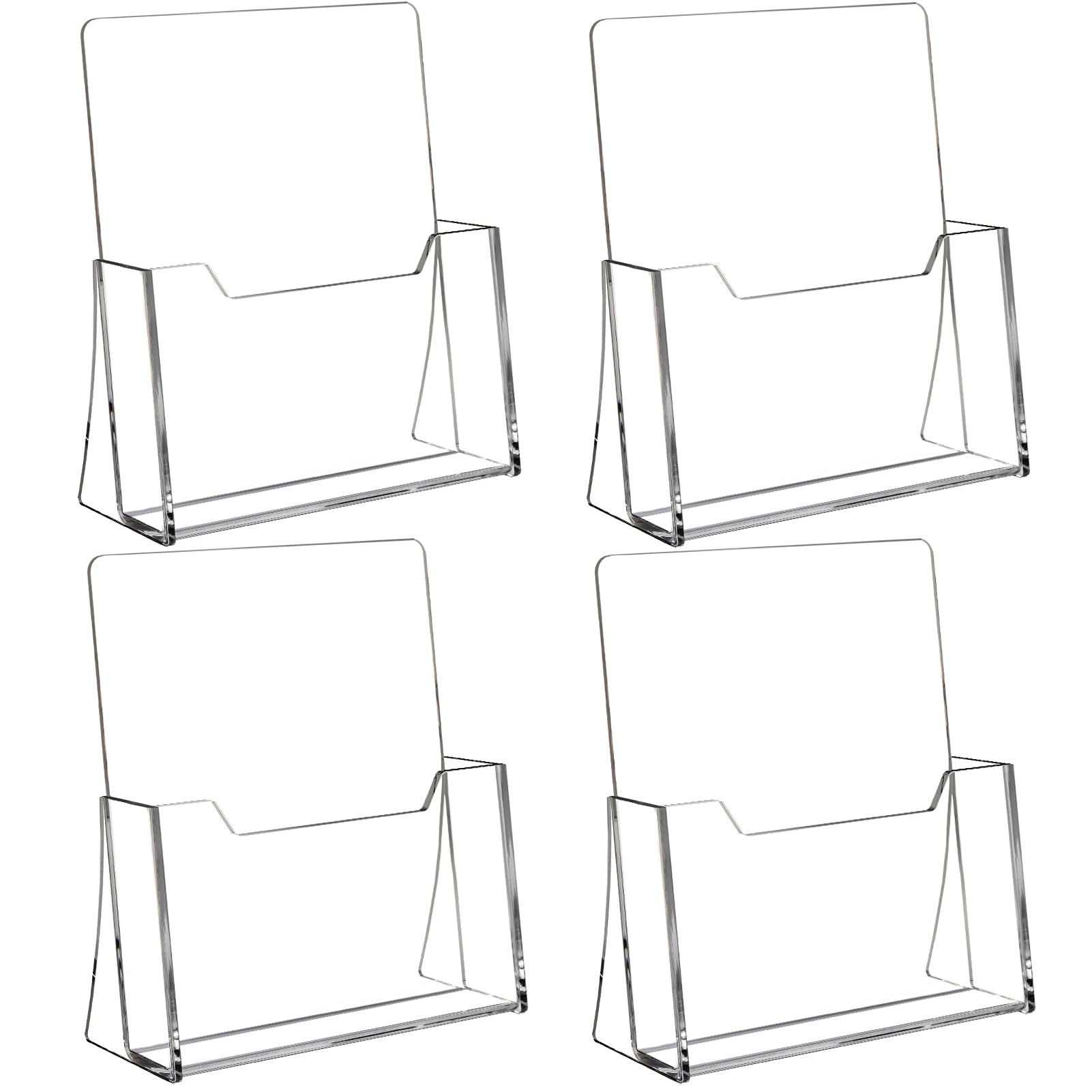 Photo 1 of SUNQEBO Acrylic Brochure Holder 8.5 x 11 inch 4 Pack, Clear Acrylic Plastic Flyer Holders for Literature Magazine Pamphlet Booklet Menu Journals Display Stand Desk Holder Countertop Organizer