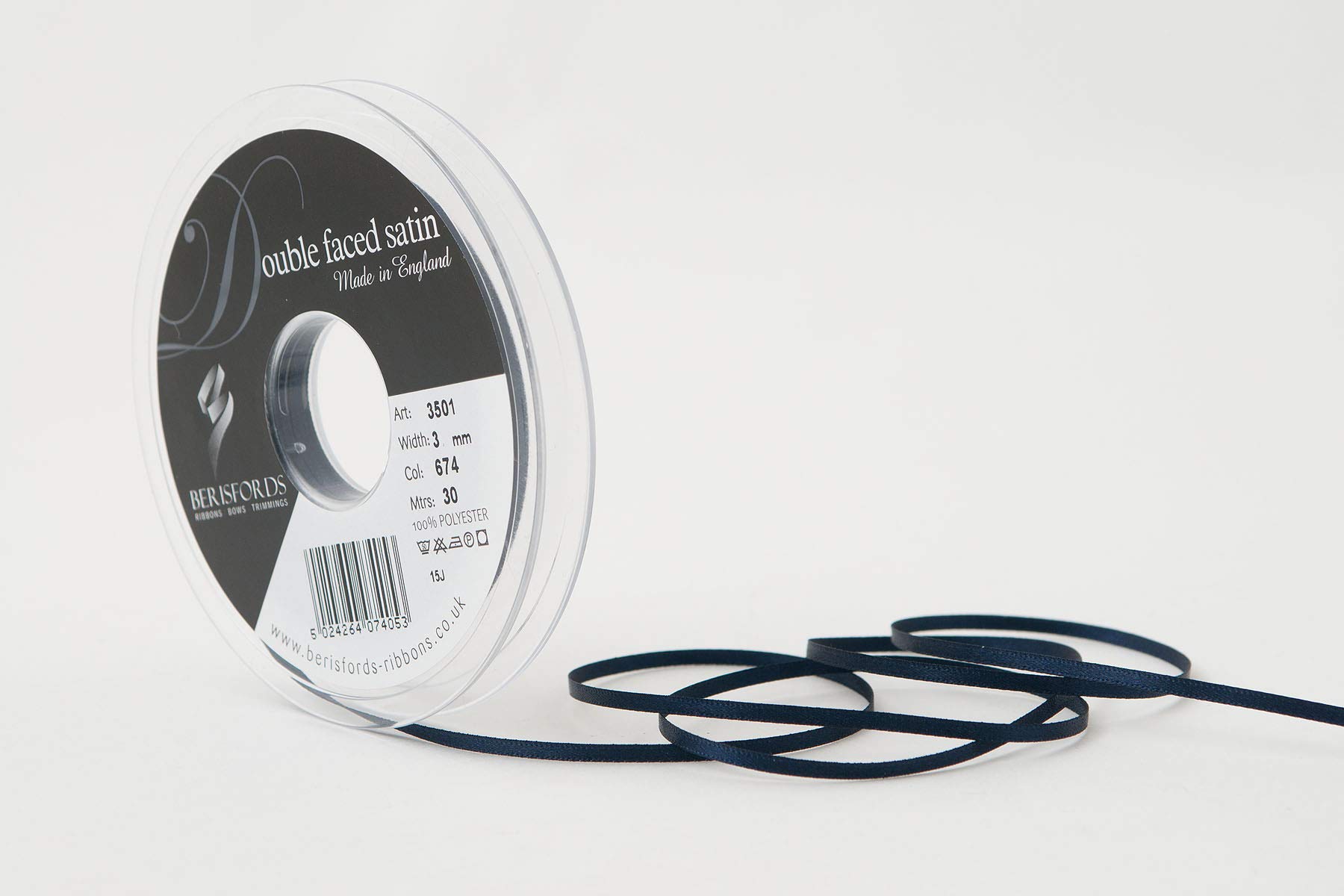 Berisfords Double FACE Poly Satin Ribbon, Midnight, 10.5x10.5x1.3 cm — image 1