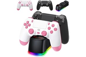 AROEVEIB 2 Pack Controller with Charger Dock for PS4 Wireless Game Controller, with LED Charging Dock Station, 2 USB Cable
