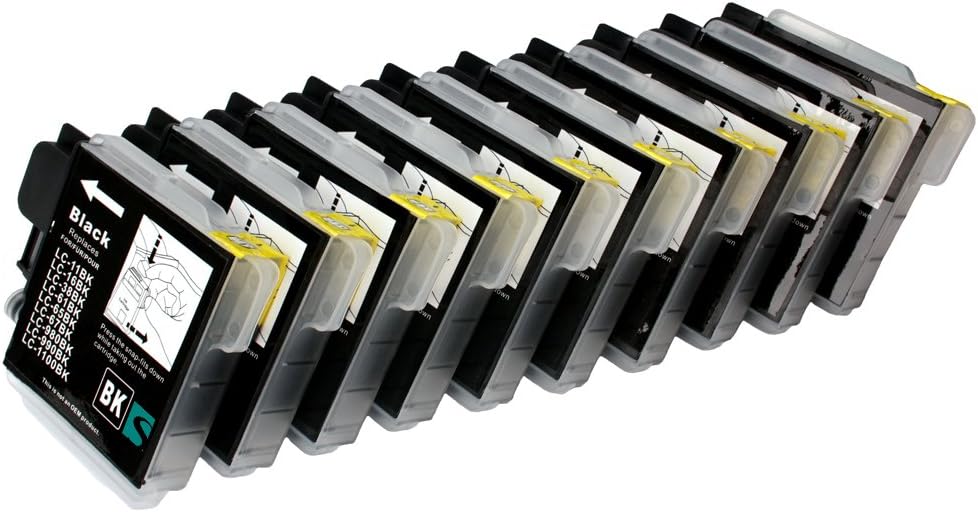 10 XL compatible Ink Cartridges with CHIP to Brother LC 1100BK LC 980BK UNIVERSAL COMPATIBLE FOR LC38BK LC61BK LC65BK LC67BK LC980BK LC990BK LC1100BK