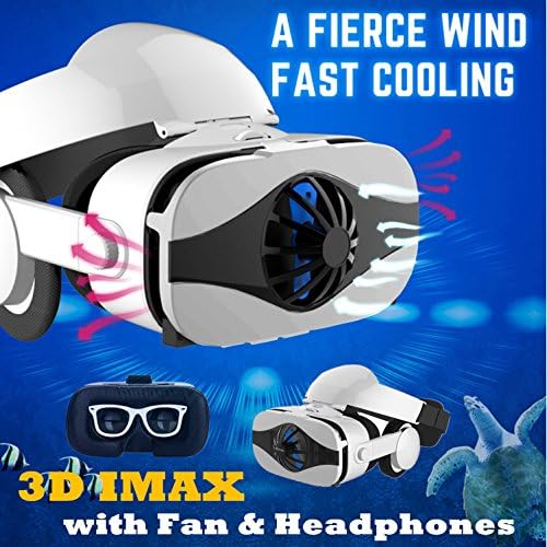3D VR Headset/Glasses, Tsanglight 3D Virtual Reality Headset w/ Built-in Headphones 3D Movie/Game Viewer [w/ Fan] for iPhone 8 7 Plus, Samsung Galaxy Note 8 S8 S7 S6 Edge &amp; Other 4.7-6.3” Cellphones