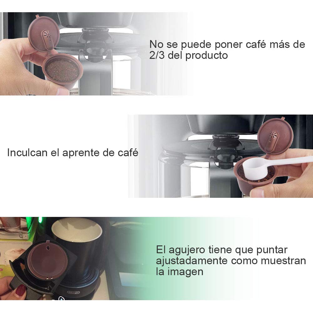 Letilio Filtros Cápsulas de Café puede rellenar reutilizar para Dolce Gusto  Cafetera fuerte al menos 160 veces de usos para reemplazo,3 pcs con 1  cucharón de plástico y 1 cepillo de limpieza