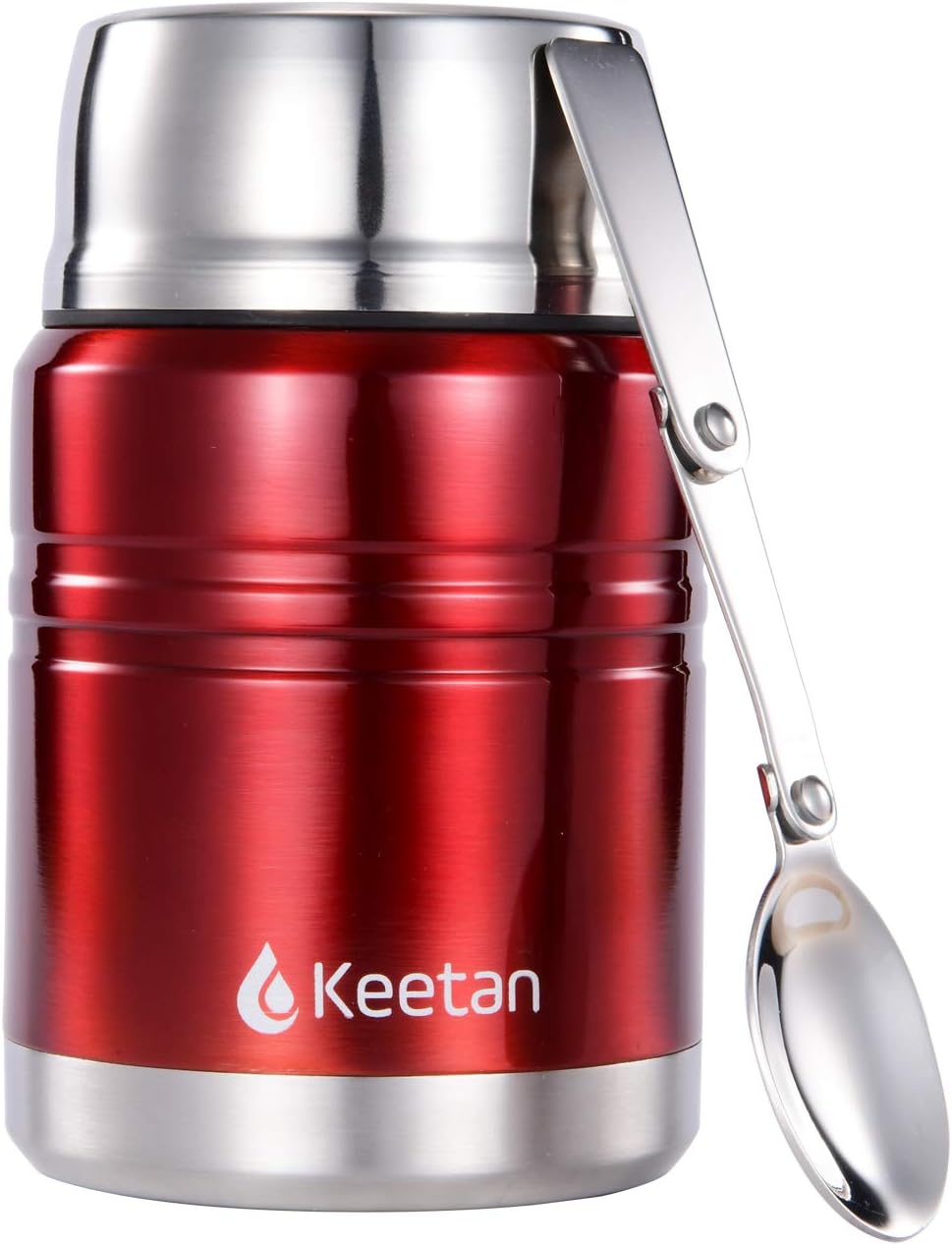 Keetan Vacuum Insulated Food Jar 18/8 Stainless Steel Lunch Box with Folding Spoon Double Walled Food Container BPA Free(17OZ, Red)