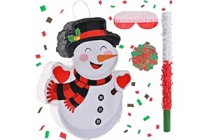 ABILITH Christmas Pinata Decorations Christmas Snowman Pinata with Stick Blindfold Confetti White for Children's Birthday Party Fiesta Activity Game Pinatas 16 x 11 x 3 Inch (Christmas Snowman)