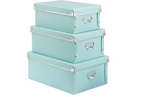 SEEKIND Foldable Storage Box with Lids and Handles Decorative, 3 in 1 Set, Multiple Size Plastic Box for Clothes, Toys, Cosme