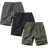 SHOOYING Boys Cargo Shorts Quick Dry Athletic Zipper Shorts Sets