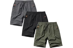 SHOOYING Boys Cargo Shorts Quick Dry Athletic Zipper Shorts Sets