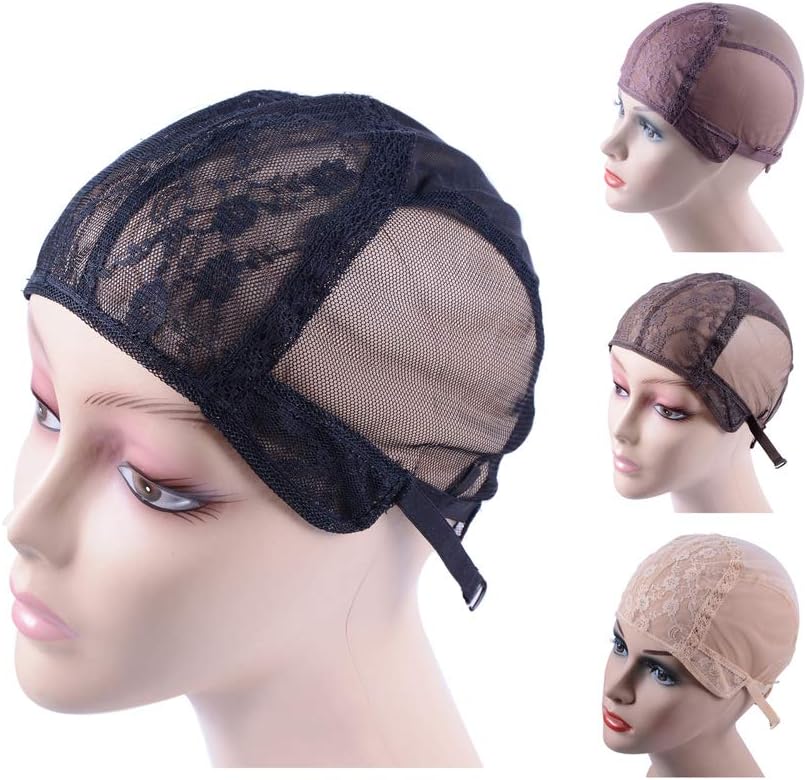 Double Lace Wig Cap for Making Wigs With Adjustable Strap on the Back Glueless Wig Caps Hairnets (Black M 54cm)