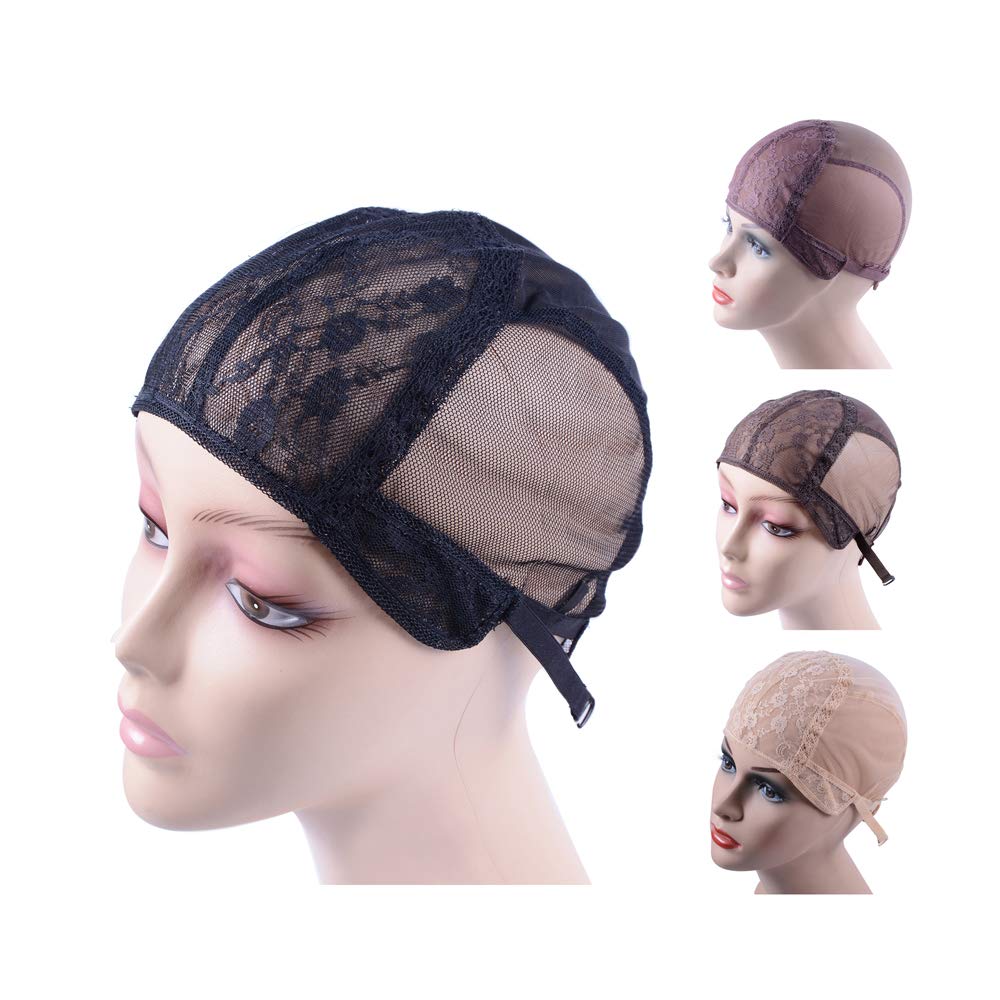 Double Lace Wig Cap for Making Wigs With Adjustable Strap on the Back Glueless Wig Caps Hairnets (Black XL 58cm)