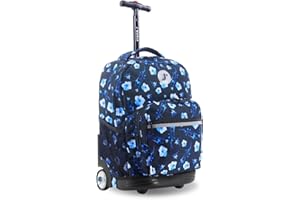 J World New York Sunrise Kids Rolling Backpack for Girls Boys Teen. Roller Bookbag with Wheels, Night Bloom, 18"