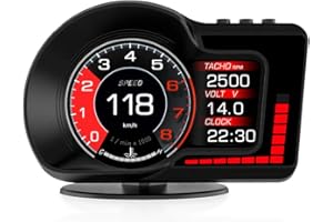 BY-J Car HUD Heads Up Display, OBD Gauge Display+GPS Speedometer, MPH Digital Speedometer, Tachometer, Water Temperature Gauge, Fatigue Driving/Speeding Alarm – Works for Most Vehicles After 2008