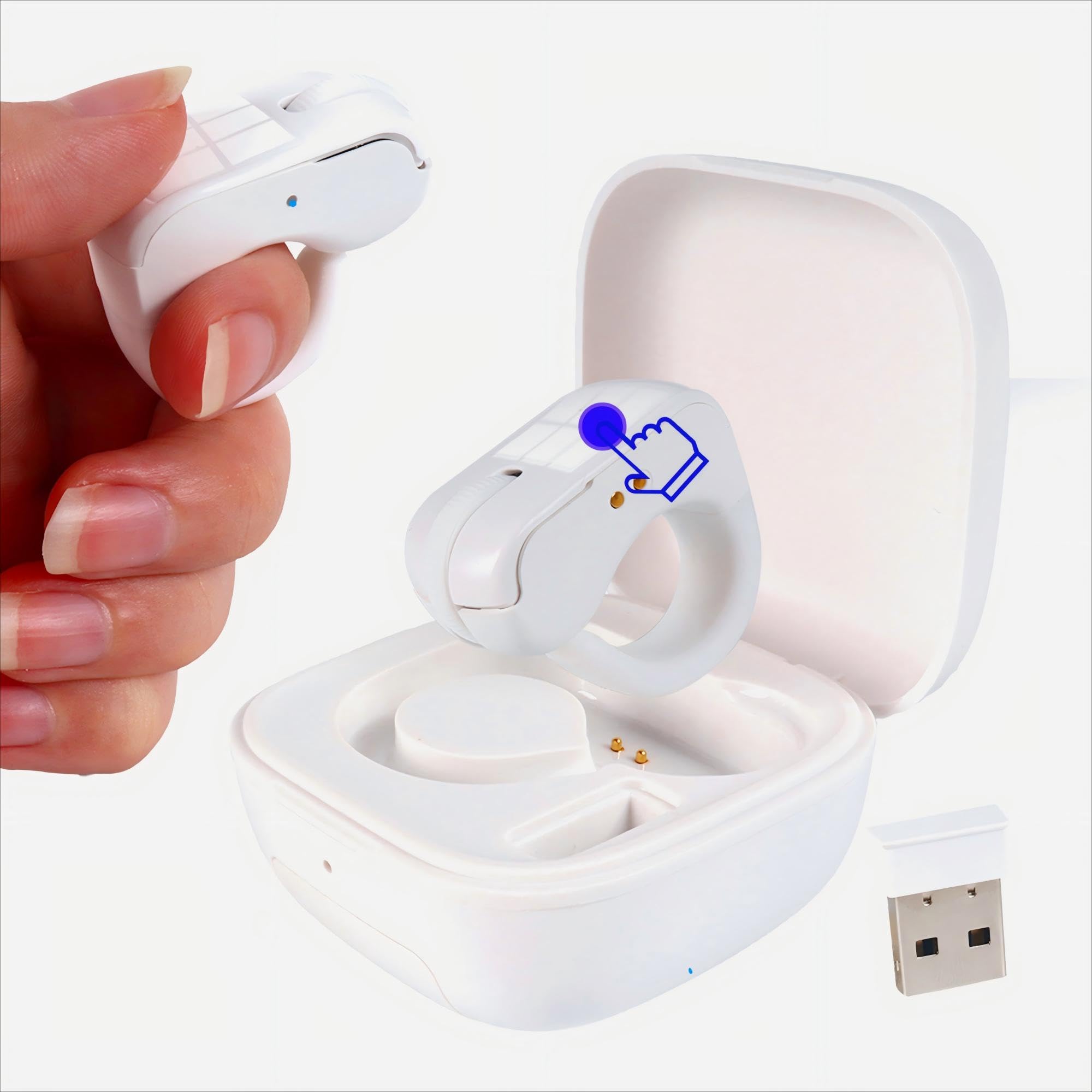 Mini Bluetooth Wireless Mouse Dual Mode Finger & Ring Touchpad Design, Rechargeable with Charging Case for PC, Laptops, Tablets & Smartphones – Ideal for Remote Control, Page Turning,Travel (White)