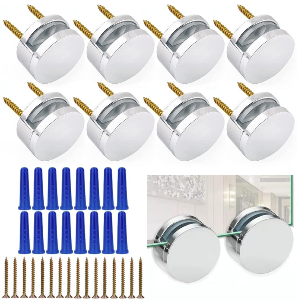 AccEncyc Upgraded 3-5mm Frameless Mirror Mounting Hardware 8 Pack Dual-Screw Fixing Mirror Mounting Kit with Heavy Duty Long Screws and Anchors
