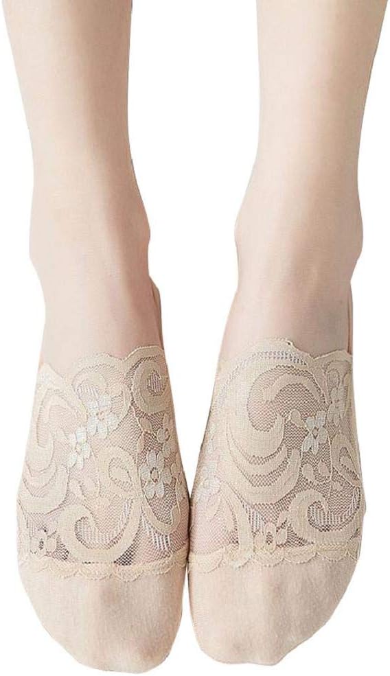 GreatFun Socks Womens Cotton Blend Lace Antiskid Invisible Low Cut Socks Toe Ankle Sock Breathable Anti friction air permeability Ankle Crew Socks Dress Sock Fit for dance Stretchy Soft