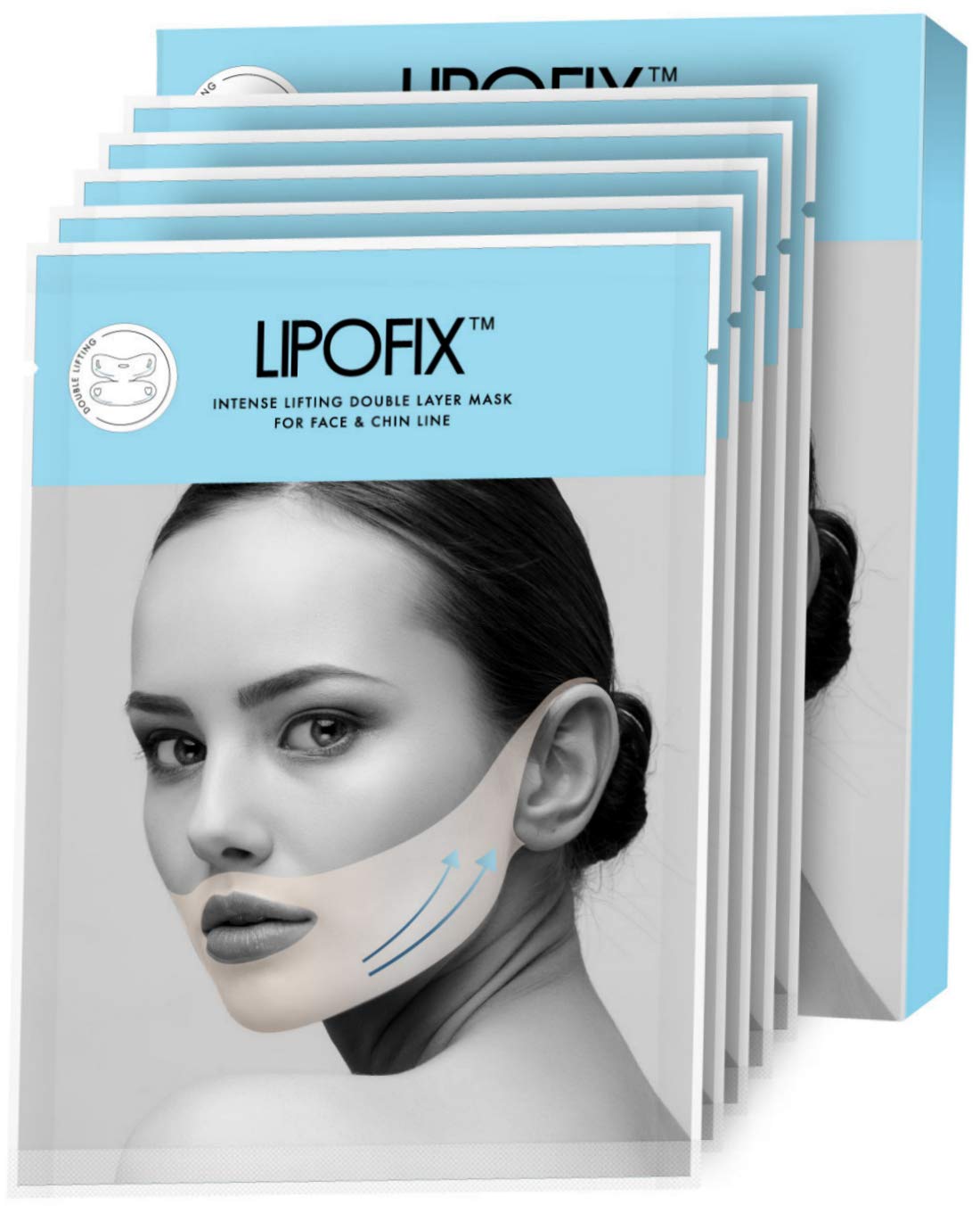 LIPOFIX Face Mask for Double Chin - Anti Wrinkle & Anti Aging Facial Masks for Firming, Tightening & Lifting - Double Layer Masks for Neck, Jaw & V-line Face - 5 Masks