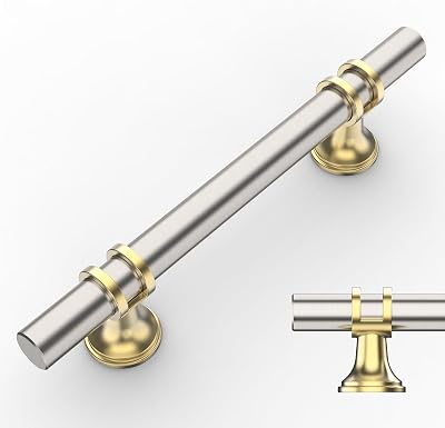 Amerdeco 10 Pack Brushed Satin Nickel and Gold Cabinet Pulls 3.75 Inch AM002