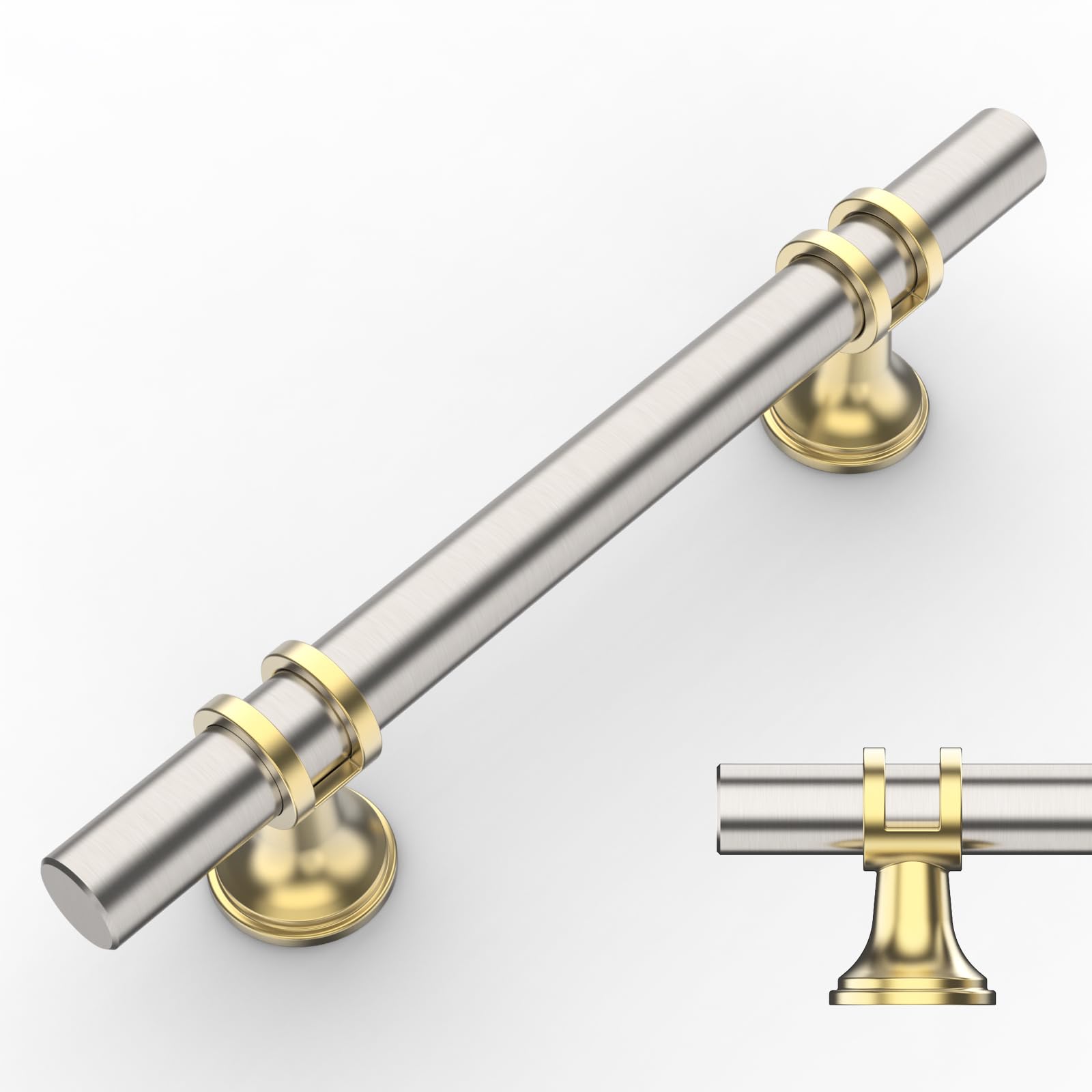 Amerdeco 10 Pack Brushed Satin Nickel Gold Cabinet Pulls 3-3/4 Inch(96mm) Hole Center Cabinet Hardware Kitchen Cabinet Handles for Bathroom Drawer Pulls Dresser Pulls UK0002 — image 1