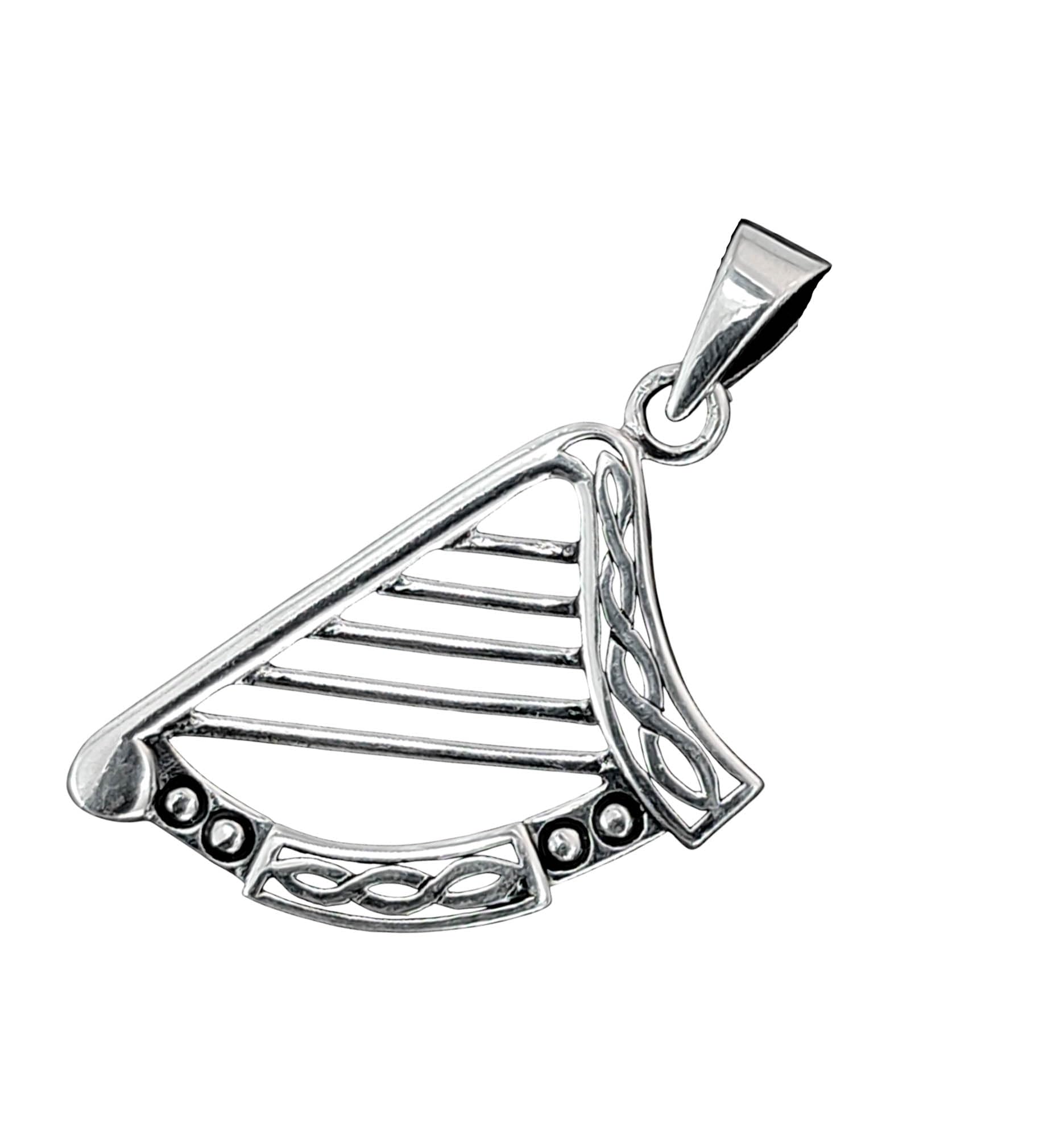 Kiss of Leather 359 Celtic Harp Pendant 925 Sterling Silver