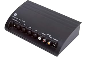 GE 4-Way RCA Switch AV Splitter Switch, for Connecting 4 RCA Output Devices to Your TV, S-Video Support, Audio/Video, Game Consoles, DVD, VCR, 38807