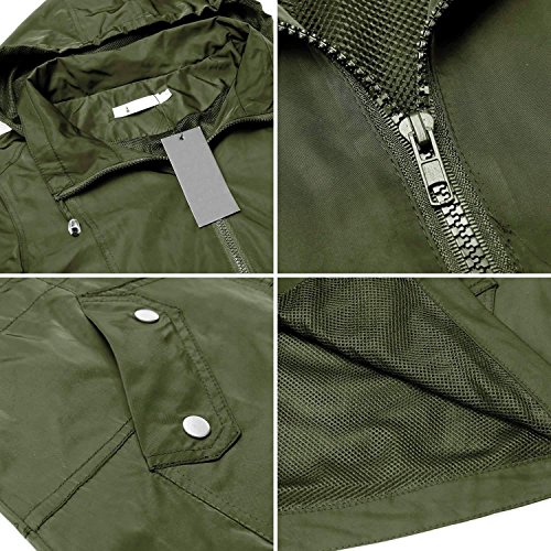 Elever Women's Detachable Hooded Drawstring Anorak Military Utility Jacket Army Green S - Thumbnail 4