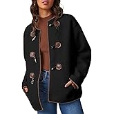 Dokotoo Womens Long Sleeve Jackets Fashion Faux Shearling Oversized Color Block Button Sherpa Jacket Coats