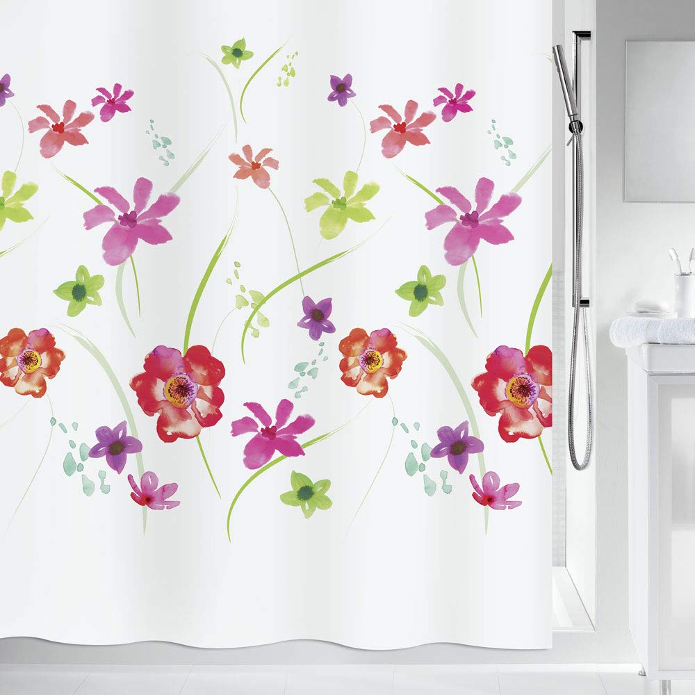 Spirella Meadow Anti-Mould Shower Curtain - Anti-Bacterial, Washable, Waterproof, Polyester, 180 x 200 cm, White Flowers