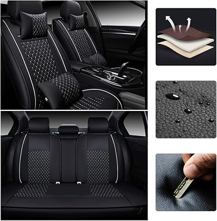 Amazon カーシートカバー のために レクサス Ct Es Gs Is Ls Lx Nx Rx Ux 5席 フォーシーズンズユニバーサル Puレザー 車用シートカバー カーシート 保護カバー ノンスリッ 耐摩耗性 超快適性 自動車内装 黒と白 シートカバー 車 バイク