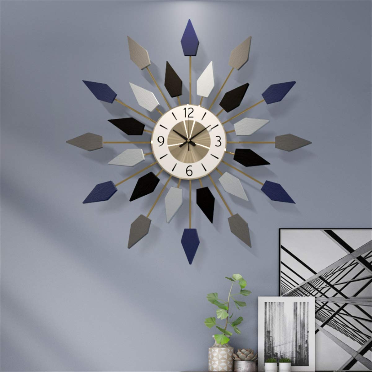 Fengfeng 3d Metal Wall Clock Large Living Room Sunburst Decor