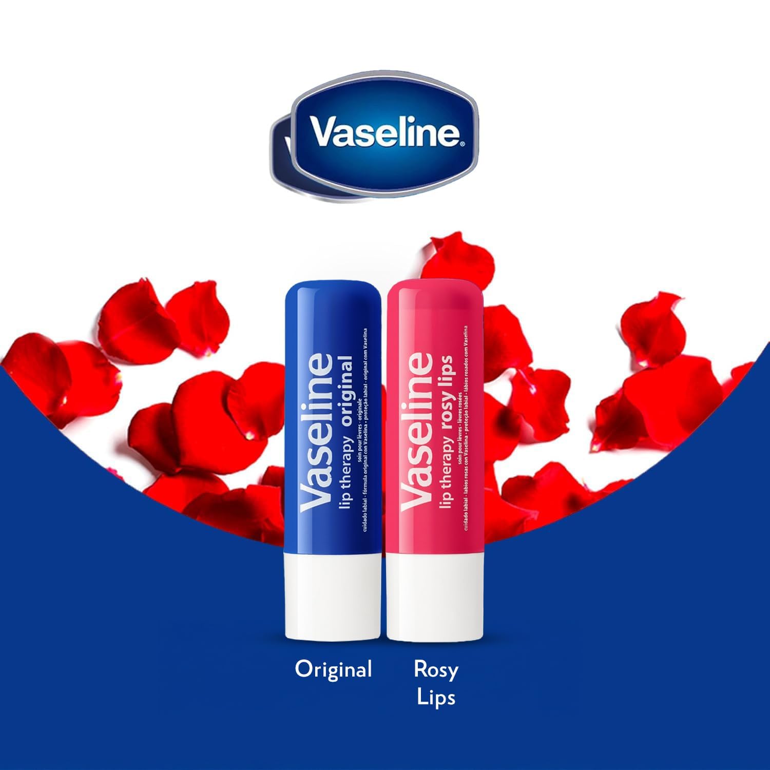 Vaseline Lip Therapy Variety 4-Pack – Original + Rosy Lips Moisturizing Lip Balm with Vitamin E, 0.16 Oz Ea