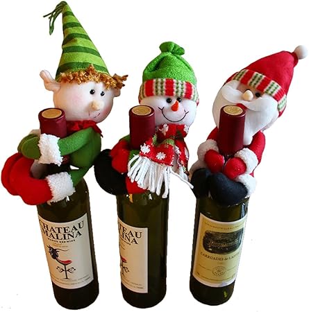 Immagini Tenere Di Natale.3 Pezzi Carino Babbo Natale E Pupazzo Di Neve E Bambola Di Elfo Bottiglia Di Vino Tenere Coperchio Partito Decorazione Della Tabella Di Natale Ornamento Amazon It Casa E Cucina