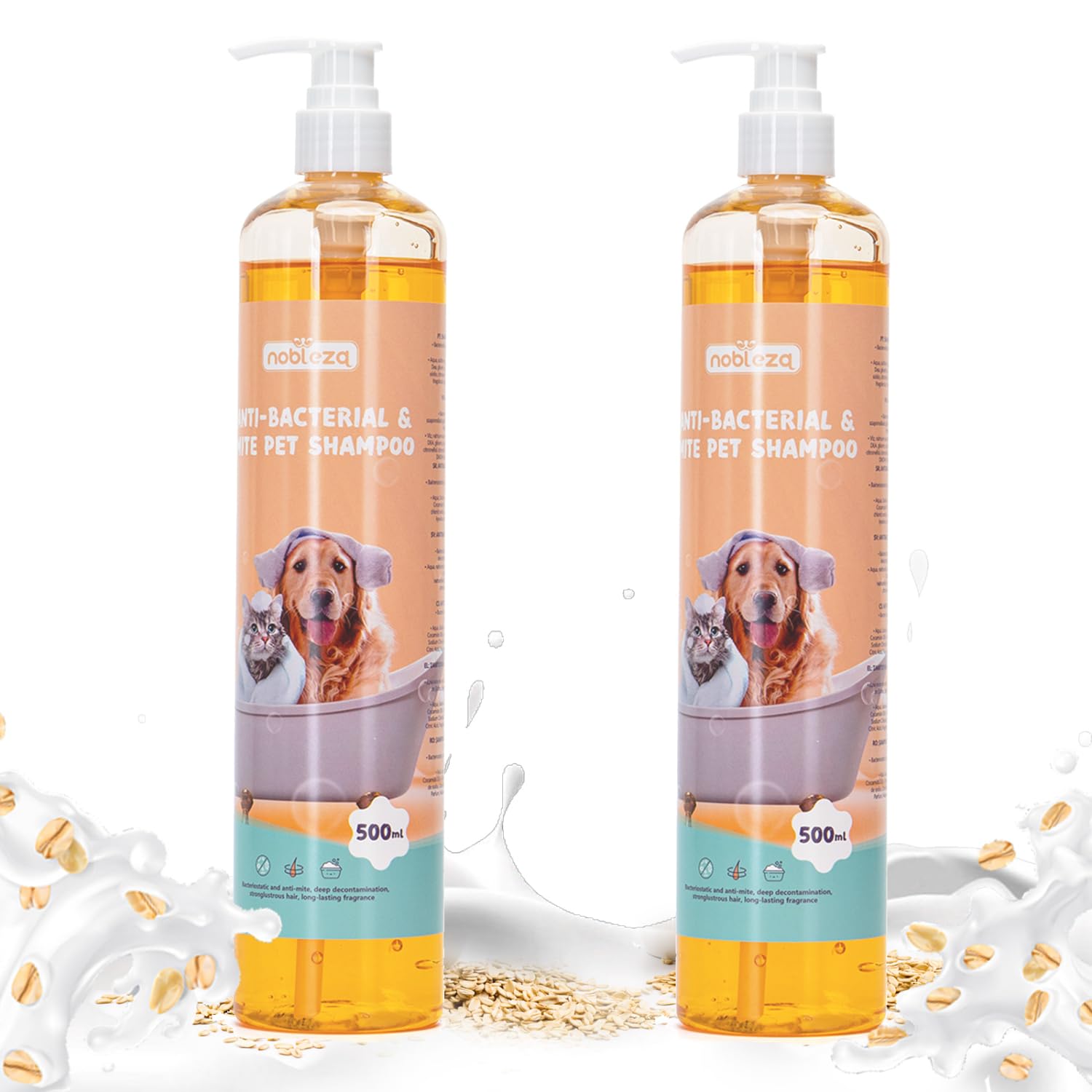 Nobleza 2 Pack Dog Shampoo for Smelly Dogs Groom Professional Pet Puppy Cat Flea Shampoo for Itchy Skin Hypoallergenic, 500ml*2