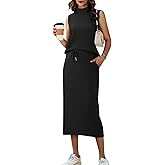 Casly Lamiit Women's 2 Piece Set Summer Casual Sleeveless Mock Neck Top Midi Skirts Lounge Travel Outfit