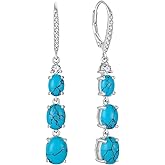 Aprila Turquoise Earrings 925 Sterling Silver Leverback Drop Dangle Earrings 5A Cubic Zirconia Jewelry for Women